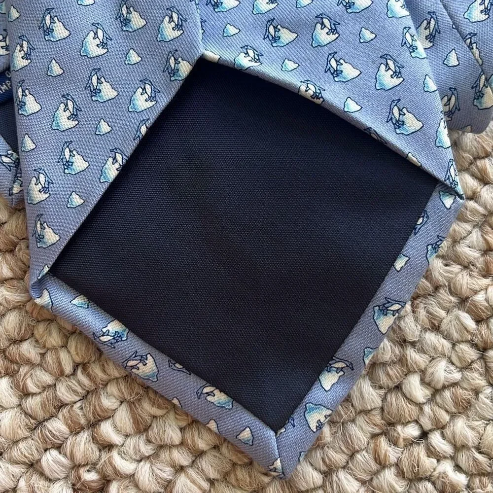 Vineyard Vines Custom Collection Necktie Blue Neck Tie Silk Penguin on an iceber